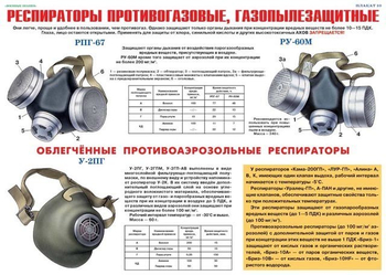 ПВ03 Средства защиты органов дыхания - противогазы, респираторы (пленка самокл., А3, 9 листов) - Плакаты - Гражданская оборона - магазин "Охрана труда и Техника безопасности"