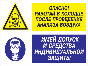 Кз 78 опасно - работай в колодце после проведения анализа воздуха. имей допуск и средства индивидуальной защиты. (пленка, 600х400 мм) - Знаки безопасности - Комбинированные знаки безопасности - магазин "Охрана труда и Техника безопасности"